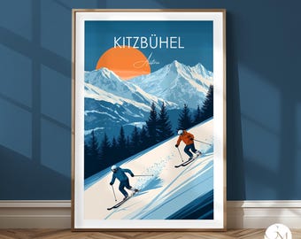 Kitzbühel Travel Print Austria | Minimalist Ski Poster | Winter Landscape Alpine Art