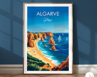 Algarve travel print Portugal - Travel poster, coastal landscape, cliffs, sea view, Portugal wall picture
