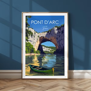 Poster Pont d'Arc – Frankrijk Print Ardèche | Frankrijk landschapskunst | Rivier en rotsen muurschildering