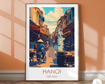 Vietnam Travel Print Hanoi - Travel Poster, Colonial Architecture, Vintage Cityscape, Asia Wall Art, Wall Art Art, Home Decor