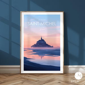 Póster Mont Saint-Michel Francia - Abbey Island en el crepúsculo | Arquitectura histórica paisaje costero.