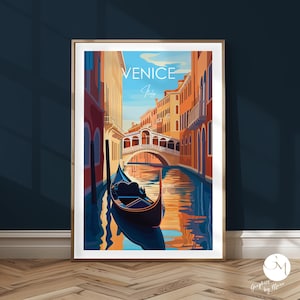 Venice Travel Print – Italy Travel Poster, Romantic Gondola, Nostalgic City View, Vintage Wall Art, Art for Italy Lovers