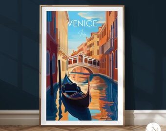 Venice Travel Print – Italy Travel Poster, Romantic Gondola, Nostalgic Cityscape, Vintage Wall Art, Art for Italy Lovers