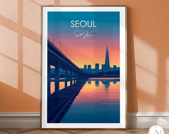 Seoul Skyline Travel Print | Lotte World Tower Travel Poster | Han River Panorama Art | Korea Cityscape Decoration