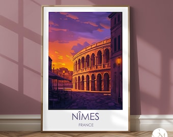 Nîmes, Southern France Poster, Travel Print, France Travel Poster – Roman Architecture and Evening Mood for Elegant Wall Decor
