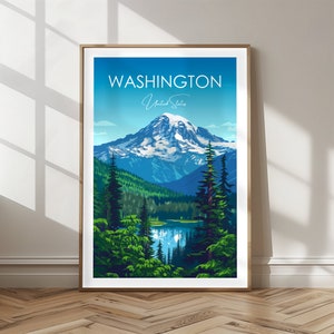 Póster de viaje del estado de Washington - Póster impreso para el estado de Washington, EE. UU. - Decoración de pared para amantes de la naturaleza