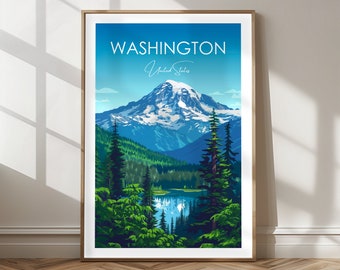 Washington State travel poster – Print poster for the state of Washington, USA – Wall decoration for nature lovers