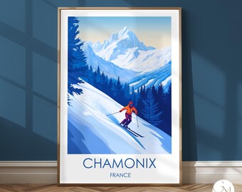 Chamonix Poster Mont Blanc Alps Travel Print France Travel Poster – Alpine Landscape with Image Title for Stylish Wall Decoration