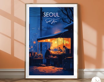 Seoul Poster South Korea – Winter Street Scene | Traditional City View | Pojangmacha | Winter Evening in the City