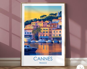 Cannes Travel Print – France Poster with Harbor & Yachts – South of France Wall Art for Côte d’Azur Fans | Home Decor