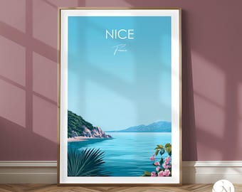 Nice Travel Print – France Travel Poster, Mediterranean Landscape, Sea View, Nostalgic Wall Art, Vintage Decor