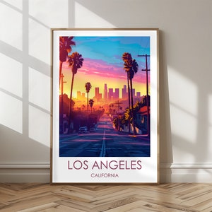 Cartel de viaje de Los Ángeles - Cartel de viaje vintage para Los Ángeles - Decoración de pared para los fans de Los Ángeles