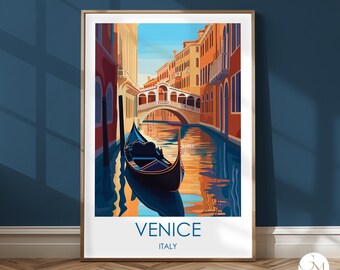Venice Travel Print – Italy Travel Poster, Gondola Ride at Dusk, Romantic Wall Art, Nostalgic Art, Perfect as a Gift