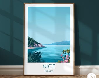 Nice Travel Print France Travel Poster – Mediterranean, Vintage Travel Poster, Southern France, Mediterranean Decor, Coastal Landscape Art