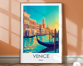 Venice Travel Print Italy – Travel Poster, Gondola, Monuments, Nostalgic Art, Home Decor
