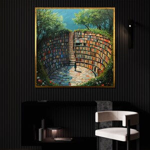 Wunderliche Bibliothek Leinwand Gemälde - Bücher Liebhaber Wand Kunst, fertig zum Aufhängen, Geschenk für Leser und Träumer