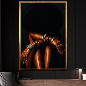 Audaz y hermosa: cuadro de mujer afrocentrista sobre lienzo, arte étnico moderno, listo para colgar, regalo para ella y poderosa decoración de pared.