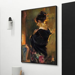 Loneliness at Dusk Canvas Art - Sexy Mysterious Woman, Modern Melancholy Wall Decor, Perfect Gift