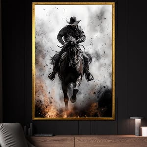 Cowboy Riding Horse Canvas Painting, Western Wall Art, Rustic Home Decor, Horse Lover Gift, Wild West Cowboy Art, Farmhouse Decor, Gift Idea