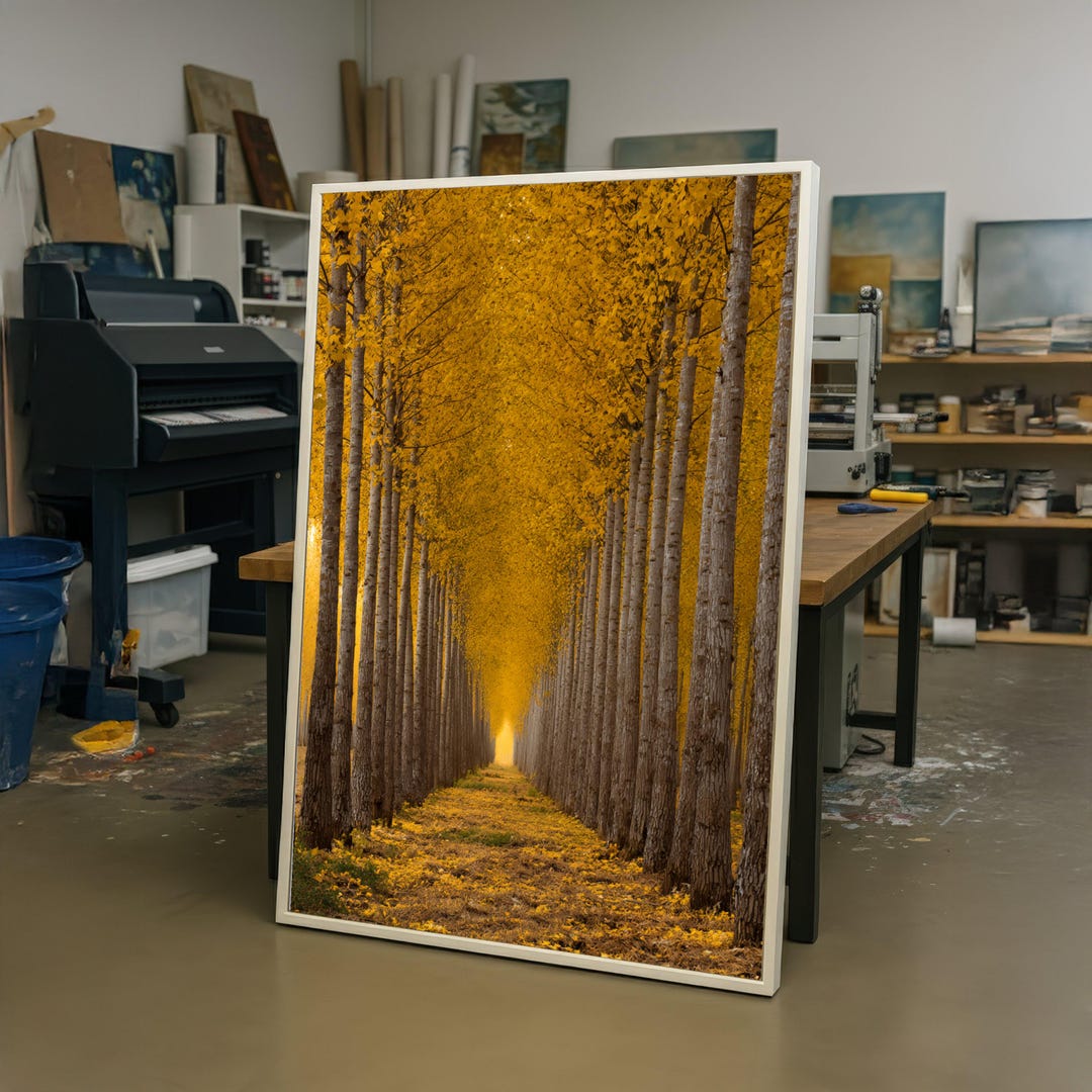 Golden Autumn Forest Path Canvas Print, Fall Trees Wall Art, Nature ...