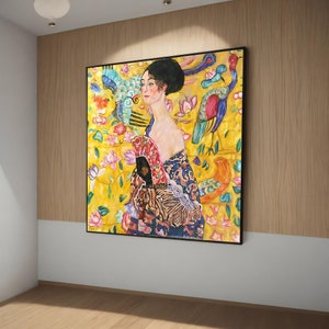 Elegant Gustav Klimt Lady with Fan Canvas Painting Gift - Stunning Art for Sophisticated Home Décor