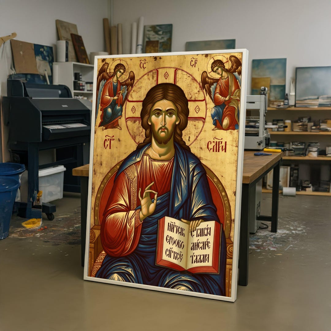 Iconic Jesus Christ Canvas Wall Art, Religious Orthodox Icon, Spiritual ...