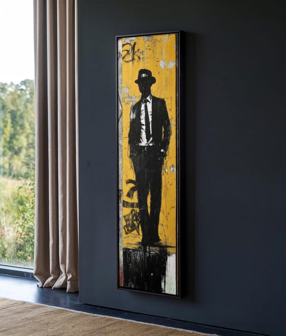 Urban Graffiti Canvas Painting, Modern Street Art Print, Silhouette Man Artwork, Luxury Hallway Decor, Vertical Home Decor, Perfect Gift