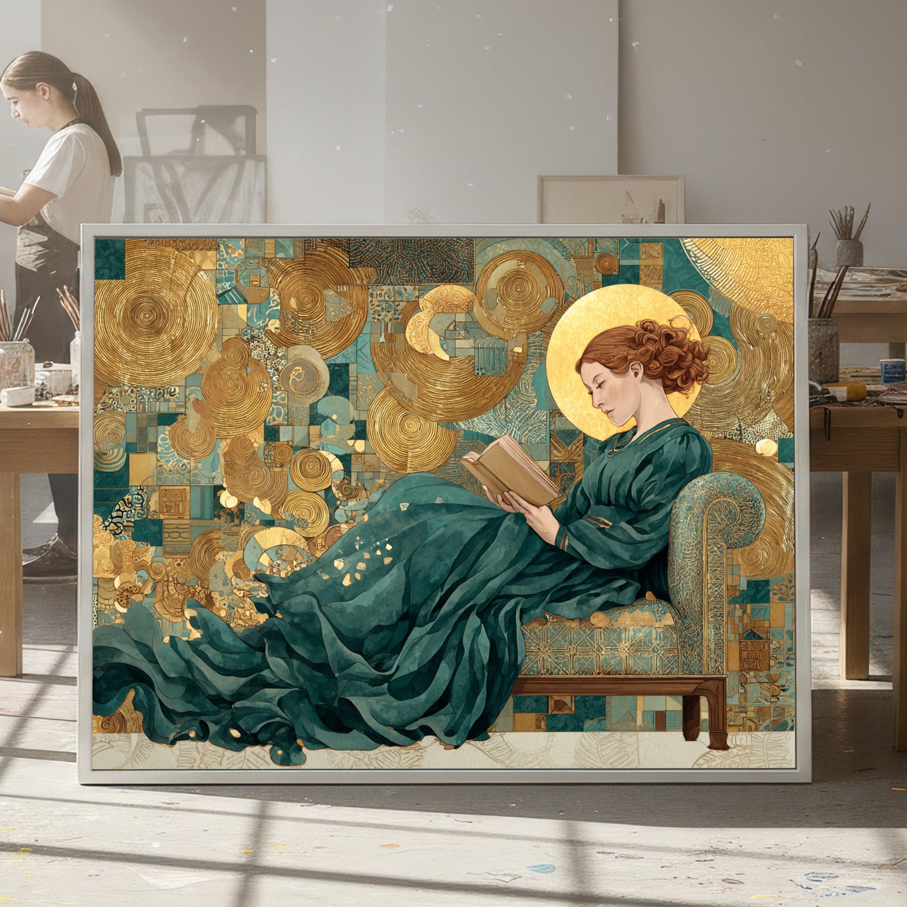 Gustav Klimt Woman Reading Canvas, Art Nouveau Wall Art, Elegant Female ...