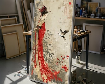 鮮やかなドゥルガー女神キャンバスウォールアート、インドの部族アート