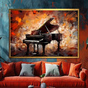 Lienzo de piano para pared, elegante cuadro de piano de cola, lienzo vintage de piano, decoración musical para artistas y amantes de la música, regalo artístico.