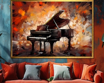 Piano Canvas Wall Art, Elegant Grand Piano Painting, Vintage Piano Canvas, Musical Room Decor for Artists and Music Lovers, Art Gift