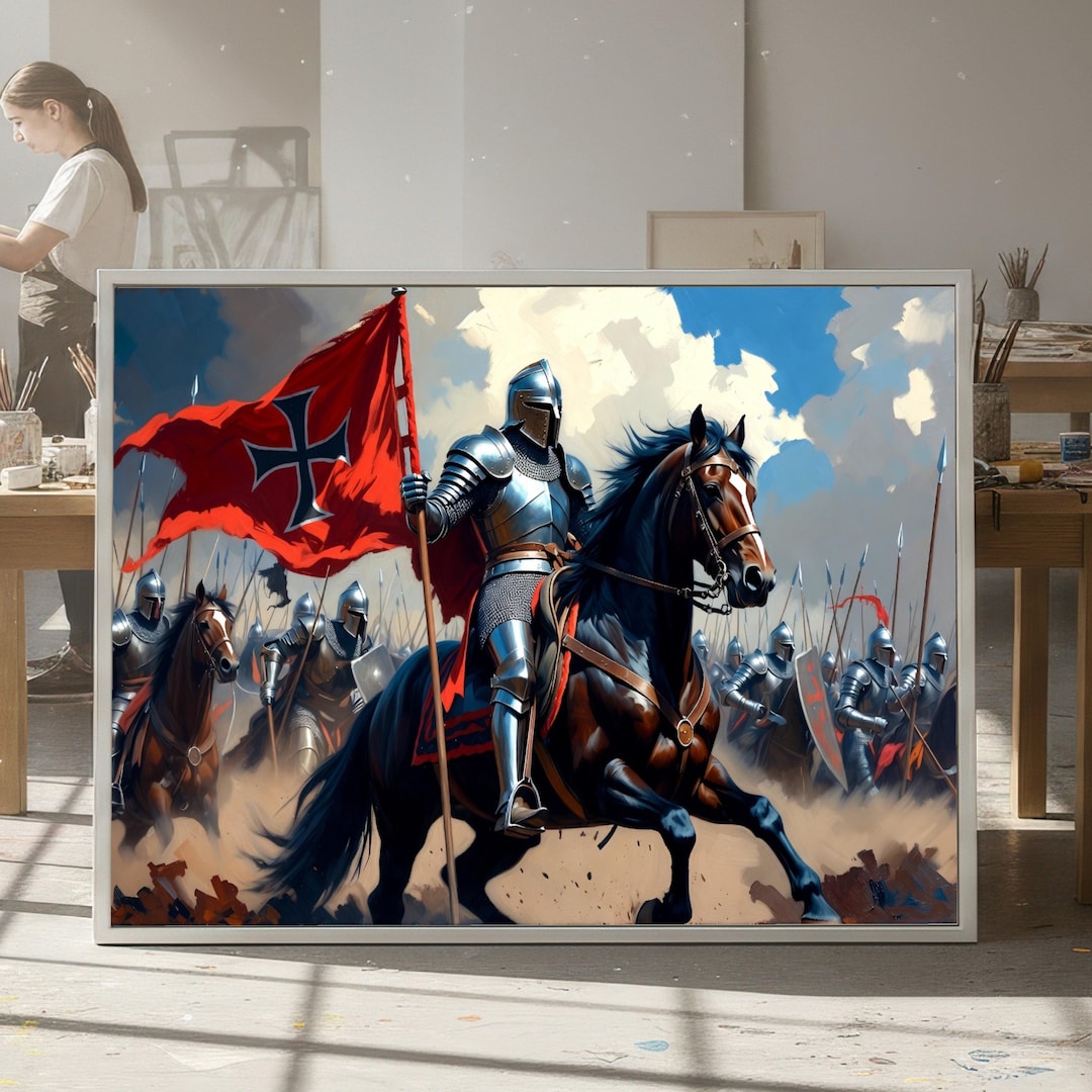 Medieval Knight on Horseback Canvas, Armored Cavalry Wall Art, Battle ...