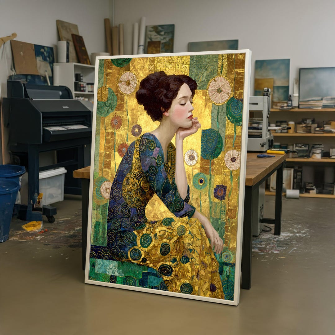 Gustav Klimt Woman Portrait Canvas, Gold Leaf Art Print, Art Nouveau ...