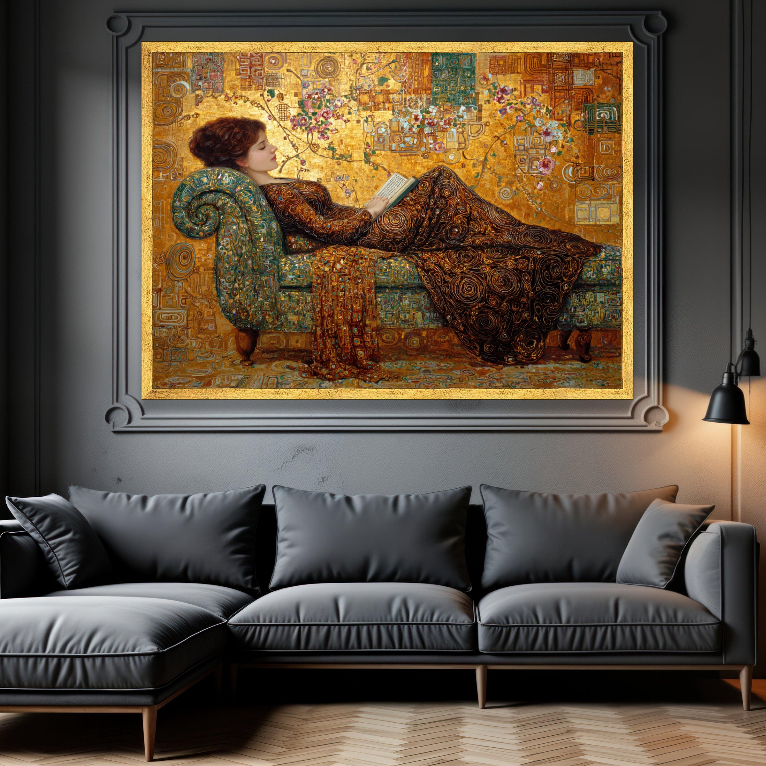 Gustav Klimt Reclining Woman Canvas, Art Nouveau Wall Art, Elegant ...