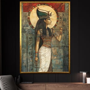 Ancient Egyptian Queen Canvas Painting, Nefertiti Wall Art for History Lovers, Mythology Home Decor Gift, Vintage Egyptian Artwork
