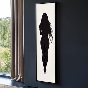 Elegant Woman Silhouette Long Narrow Canvas Art - Minimalist Black and White Wall Decor, Tall and Thin Canvas Wall Art