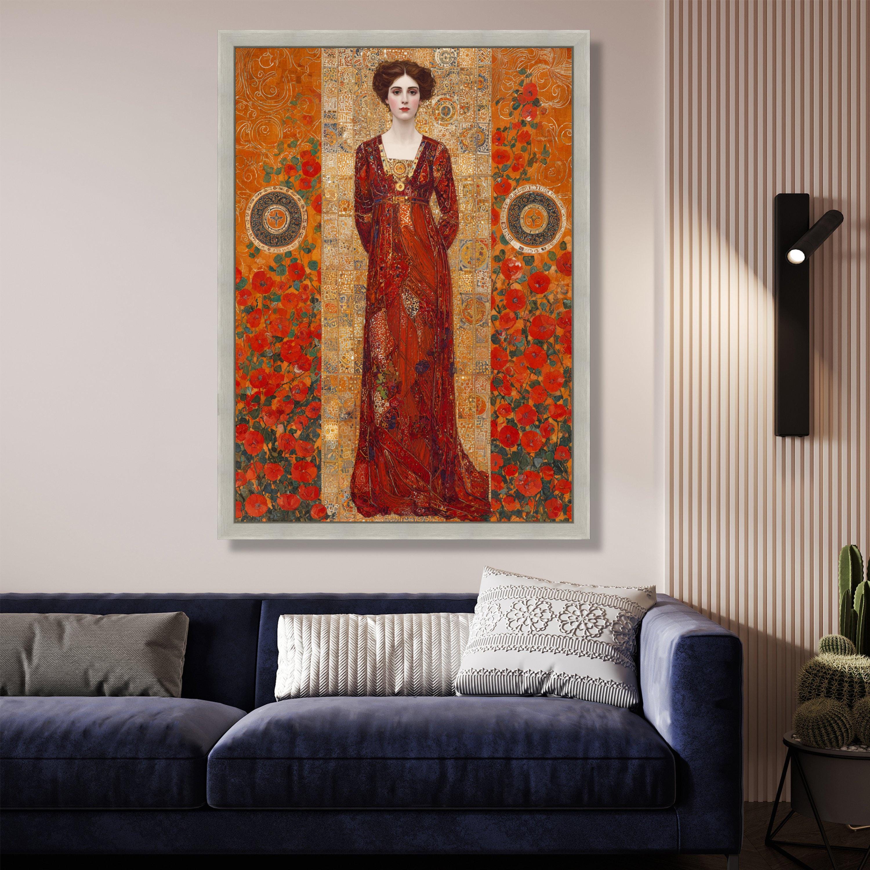 Gustav Klimt Style Portrait Canvas, Woman in Red Dress Wall Art ...