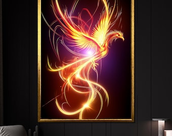 Fiery Phoenix Canvas Painting Wall Art, Vibrant Mythical Fire Bird Artwork, Phoenix Canvas, Living Room Decor, Fantasy Gift for Her or Him