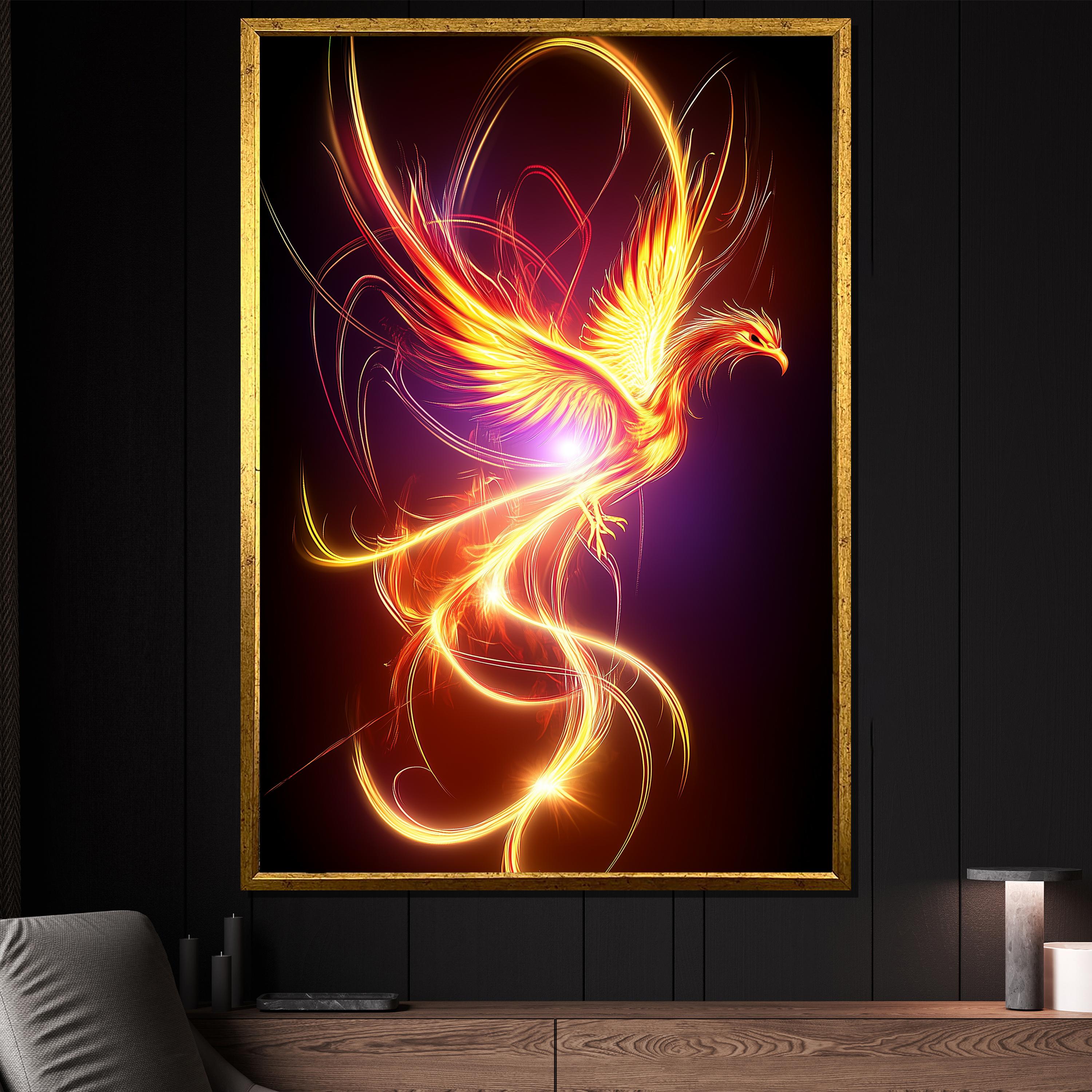 Fiery Phoenix Canvas Painting Wall Art, Vibrant Mythical Fire Bird ...