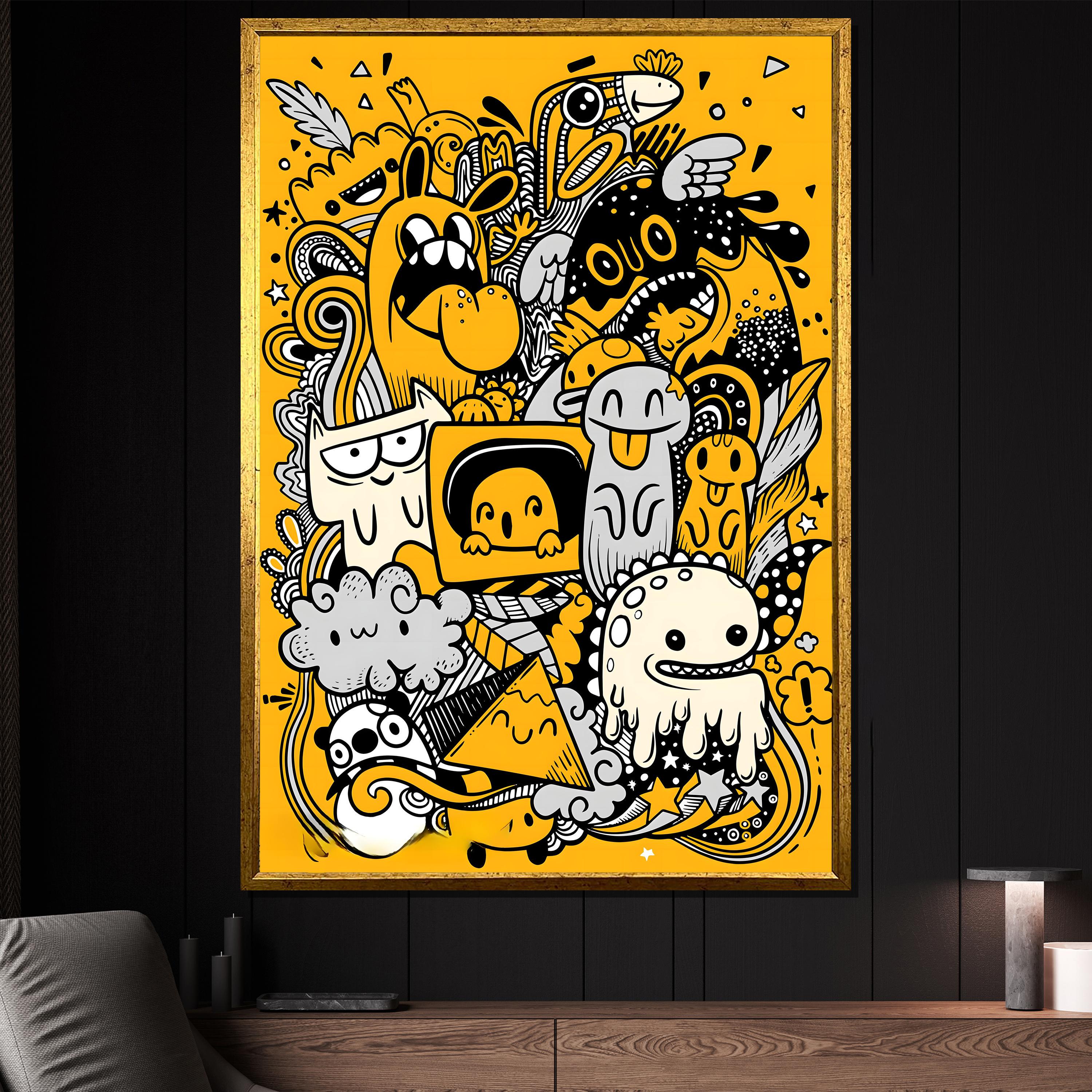 漫画落書きキャンバス絵画、ストリートアートプリント、かわいい