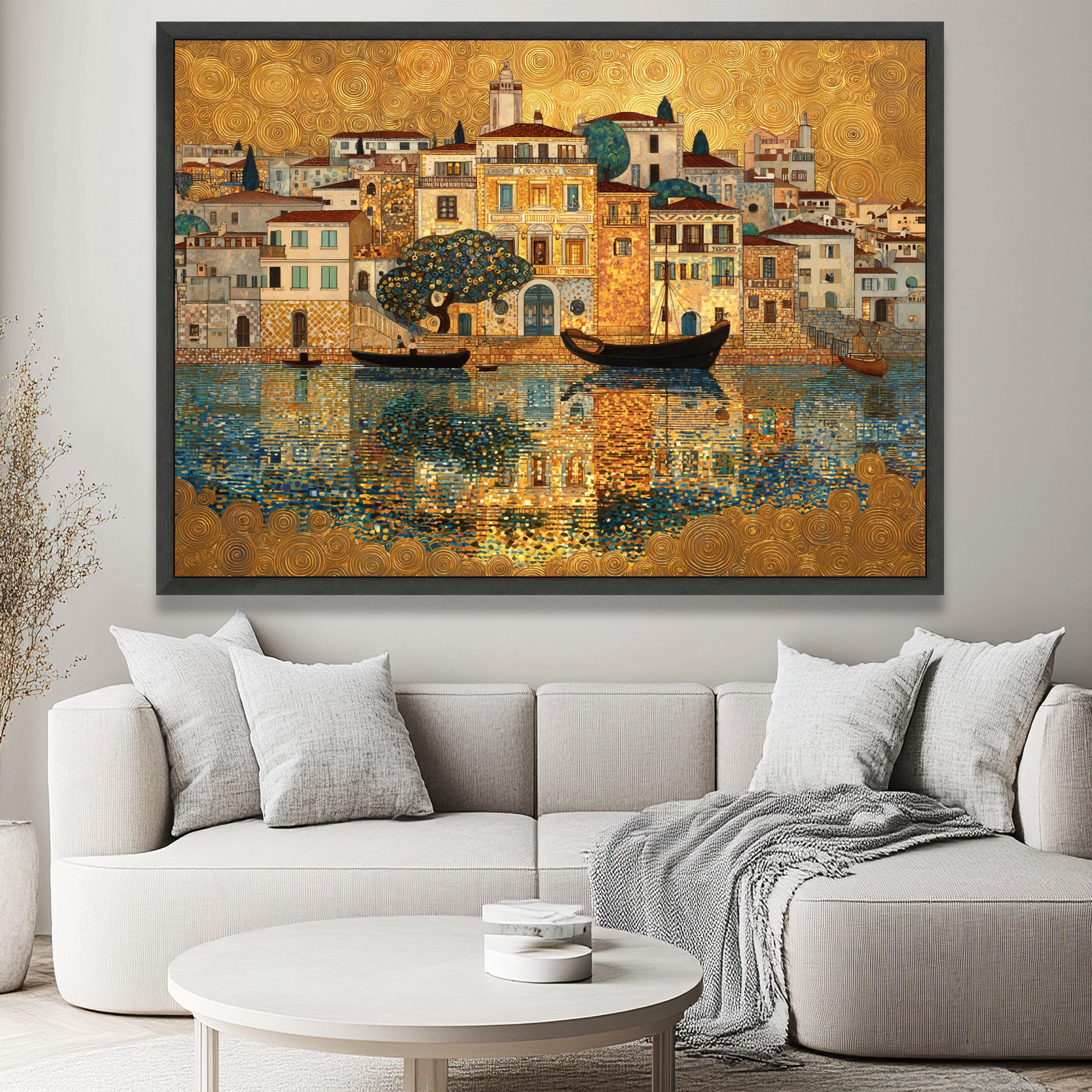 Gustav Klimt Mediterranean Harbor Canvas, Golden Reflection Wall
