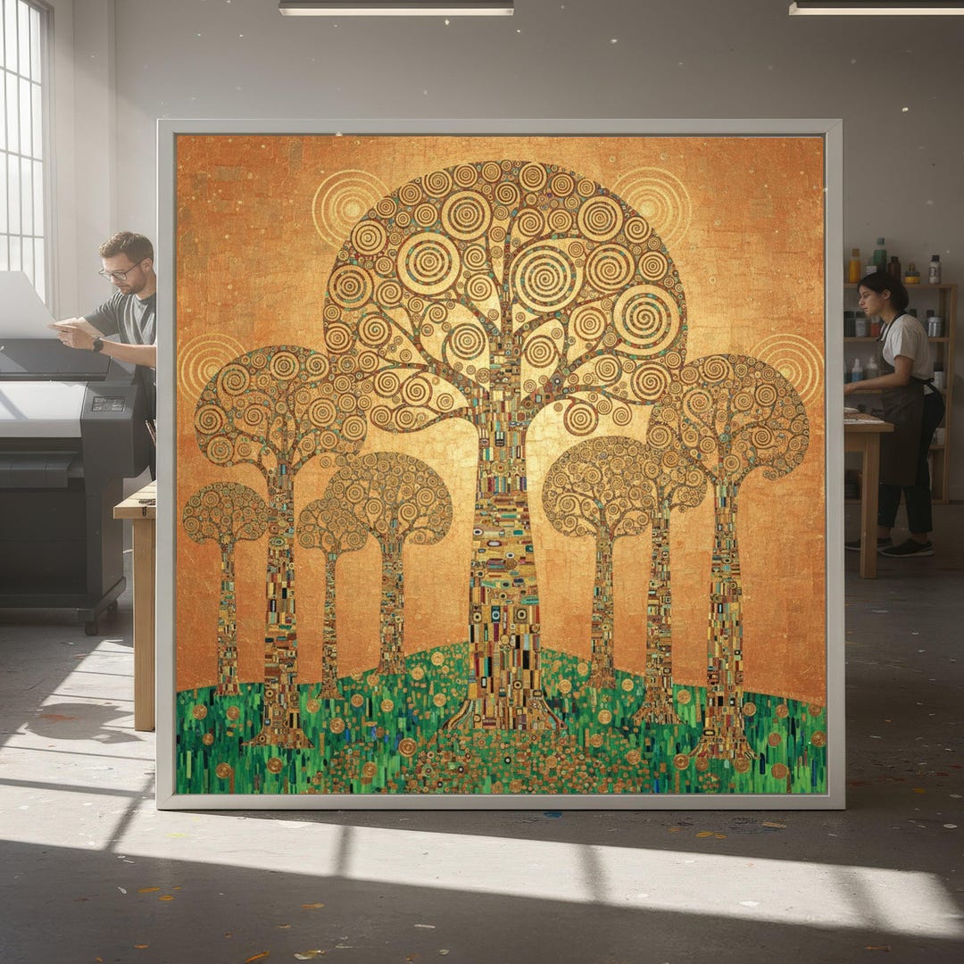 Gustav Klimt Tree of Life Canvas, Art Nouveau Wall Art, Golden ...