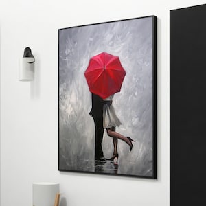 Romantic Kiss Under Red Umbrella - Love Canvas Painting Gift