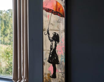Banksy Inspired Street Art Canvas Painting, Modern Graffiti Girl Artwork, Urban Pop Art Wall Decor, Luxury Hallway Decor, Unique Gift