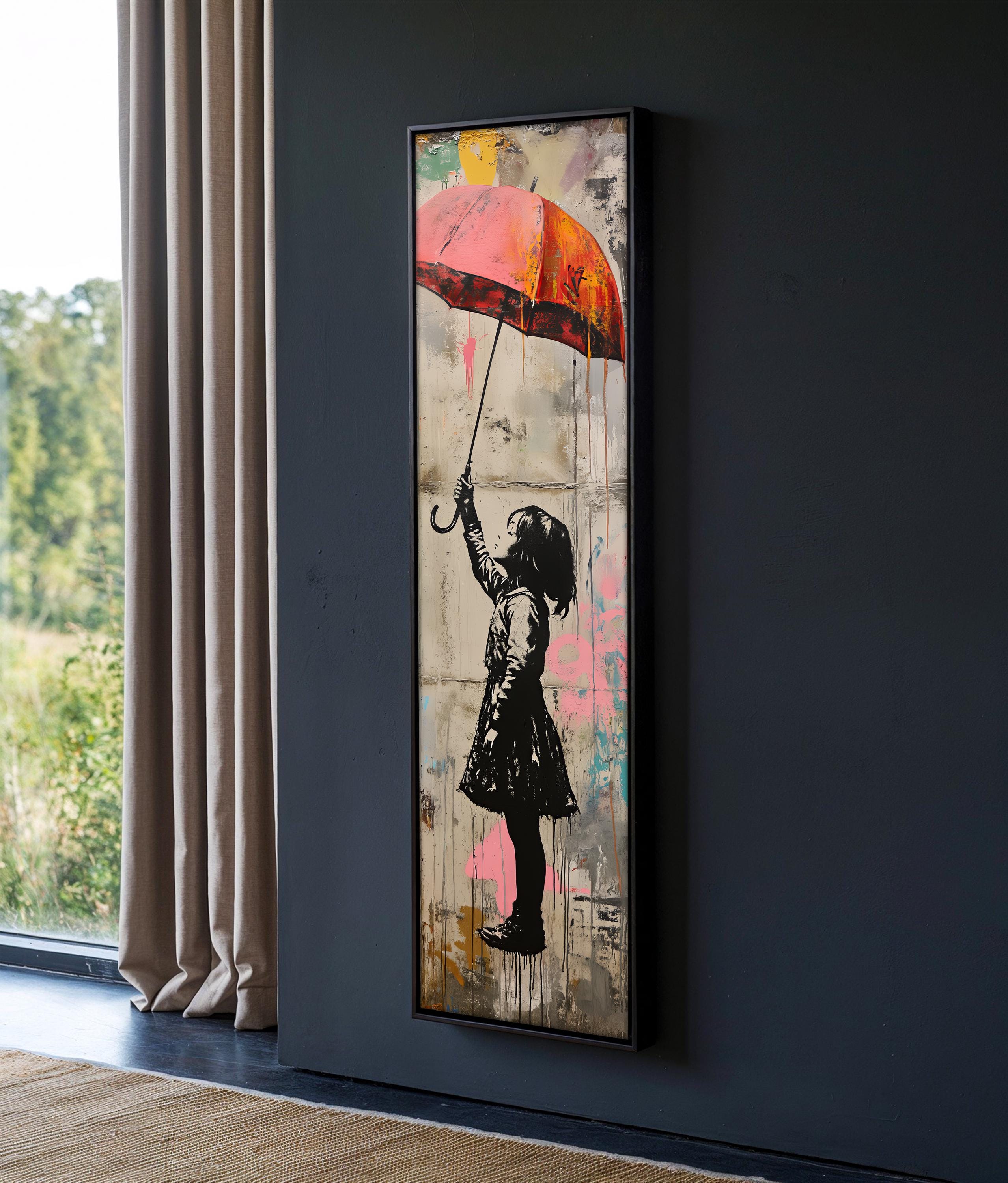 Banksy Inspired Street Art Canvas Painting, Modern Graffiti Girl