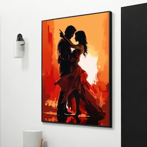 Fire of Love: Passionate Dance Canvas Art, Sexy Modern Wall Decor, Romantic Valentine&#39;s Day Gift