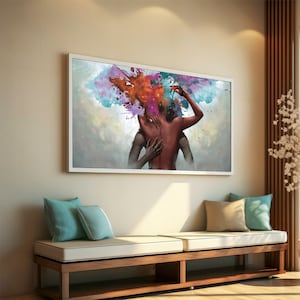 Abstract Sensual Embrace: Passionate Lovers Canvas Painting, Romantic Gift