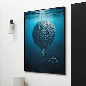 Paisaje de ensueño oceánico, Arte en lienzo surrealista, Aventura submarina, Escena submarina cautivadora para la decoración del hogar