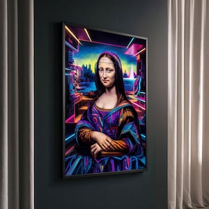 Futuristische Mona Lisa Leinwand Gemälde Geschenk - Neon City Vibes, Einzigartige Wandkunst für die Moderne Wohnkultur, Perfektes Geschenk für Kunstliebhaber