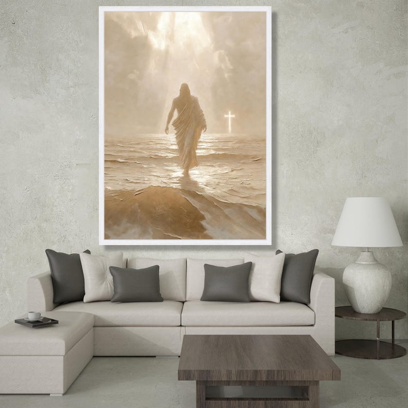 Jesus Walking on Water Canvas Wall Art, Spiritual Christian Decor ...